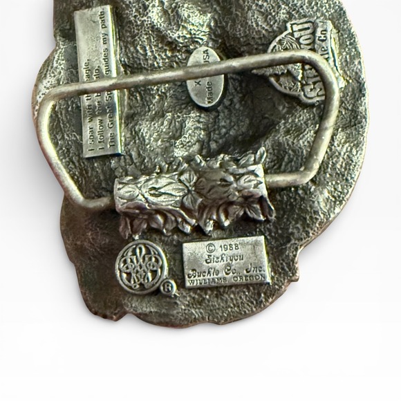 Vintage 1988 Siskiyou Buckle Co Eagle Buffalo Warrior Pewter Belt Buckle USA - Picture 3 of 5